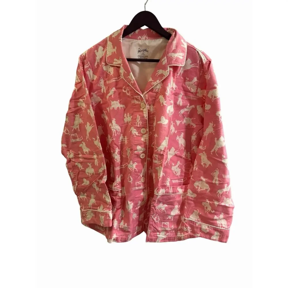 Nick and Nora Pink With Ivory Rodeo Round Up 100% Cotton Flannel Pajama Set 2X - Picture 6 of 12